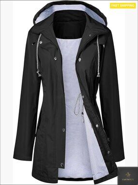 Long Hooded Trench Raincoat Waterproof Windbreaker Travel Jacket Lined S-XXL